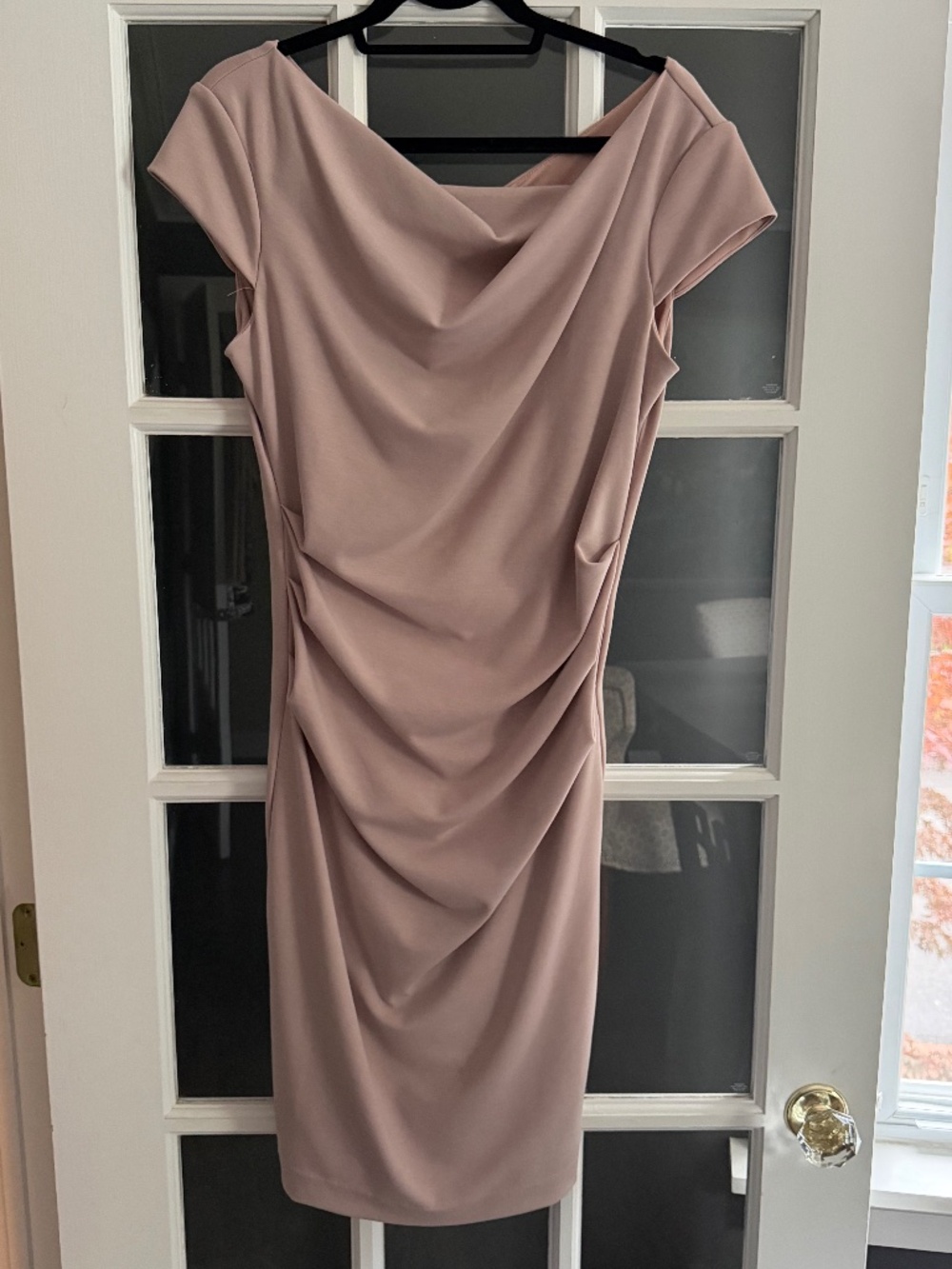 White House Black Market Blush Ruched Cowl Neck Dress Size 8